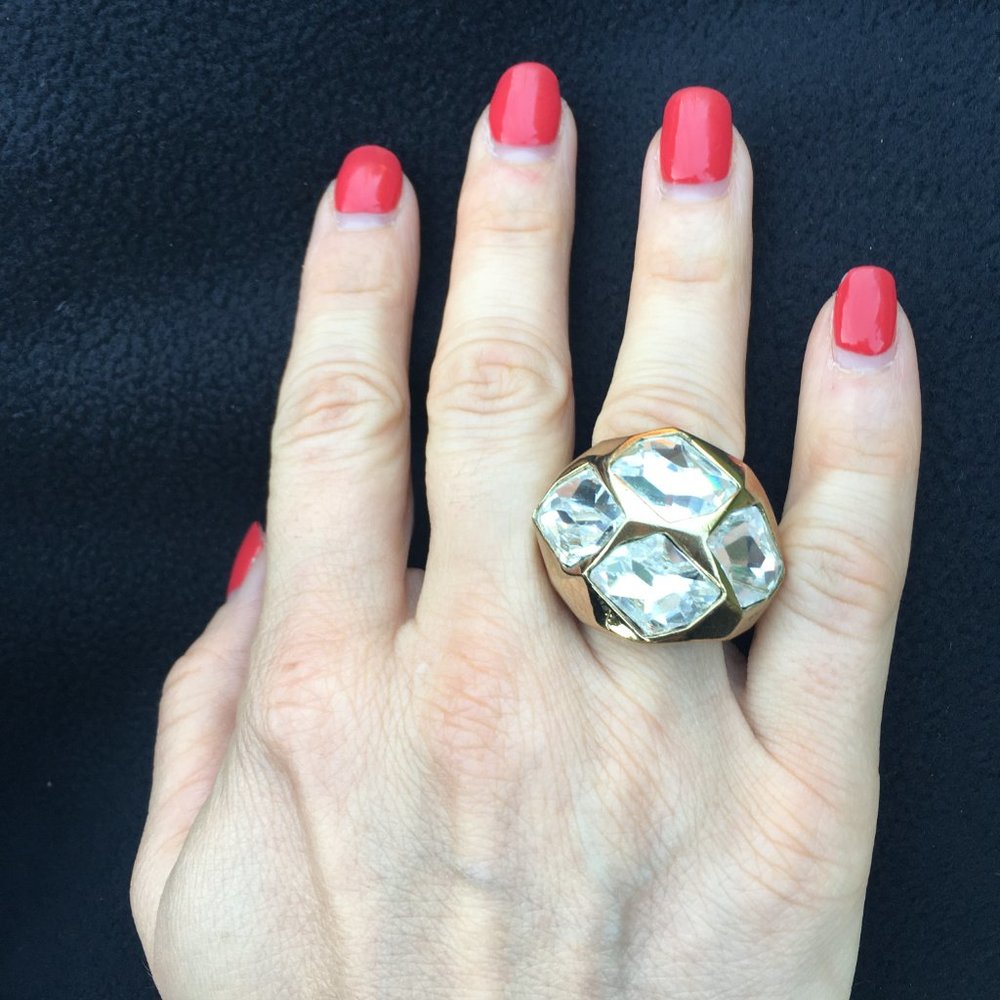 Gold Plated w Swarowski Crystals Statement Ring - Picture 2 of 4